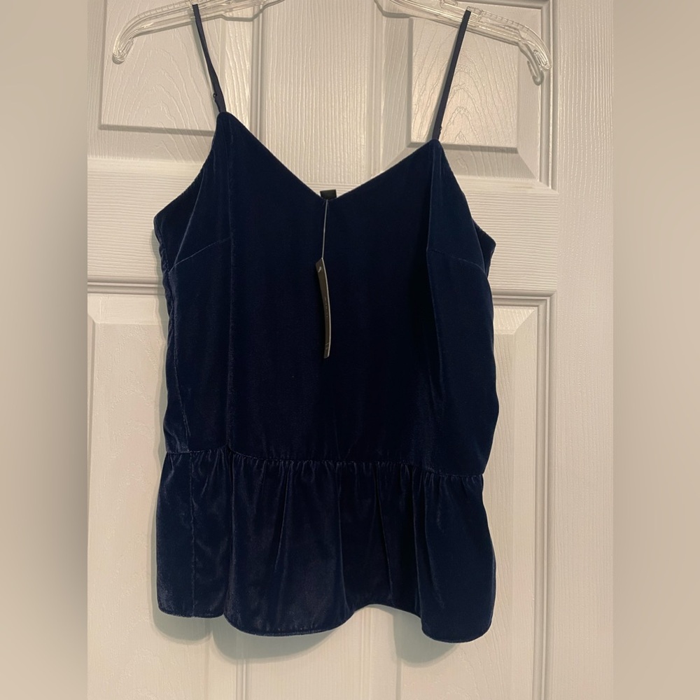 J Crew Velvet Top, Navy, Size 2P NWT!